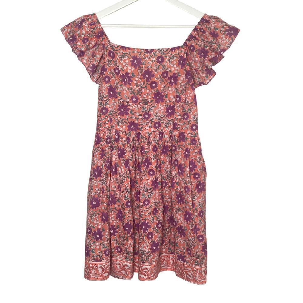 SLV Sutz La Vague Floral Print Flutter Sleeve Mini Dress Coral/Pink Women's US 4